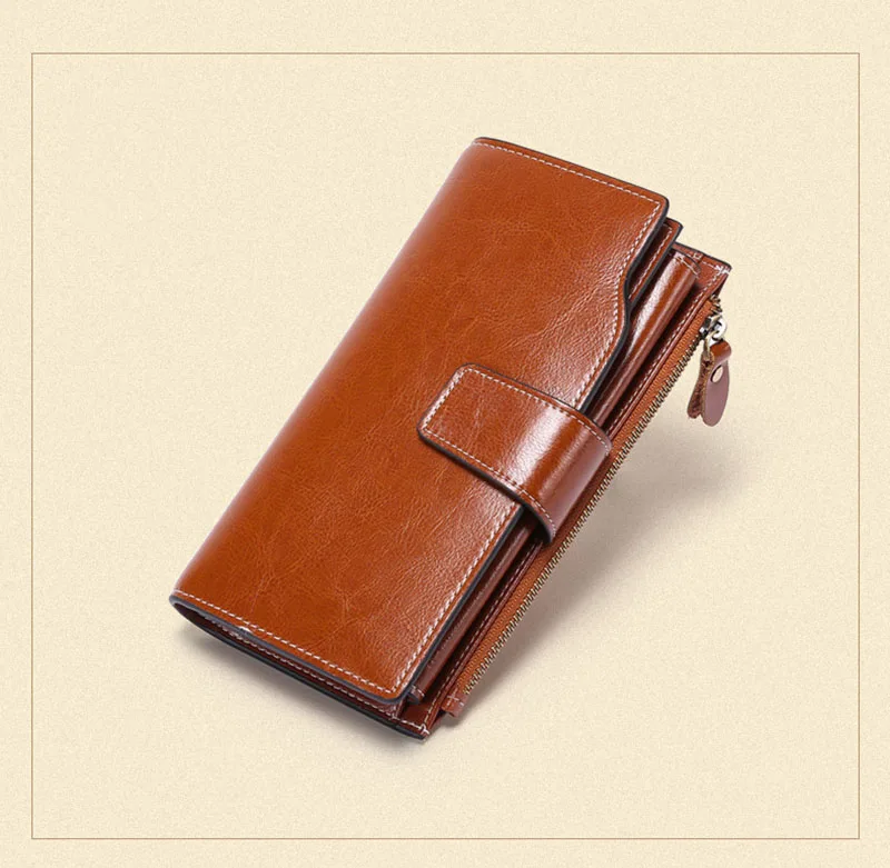 New Rfid Long Women Wallets Clutch Zipper Coin Pocket Female Print Wallet Quality Card Holder Genuine Leather Women Purse
