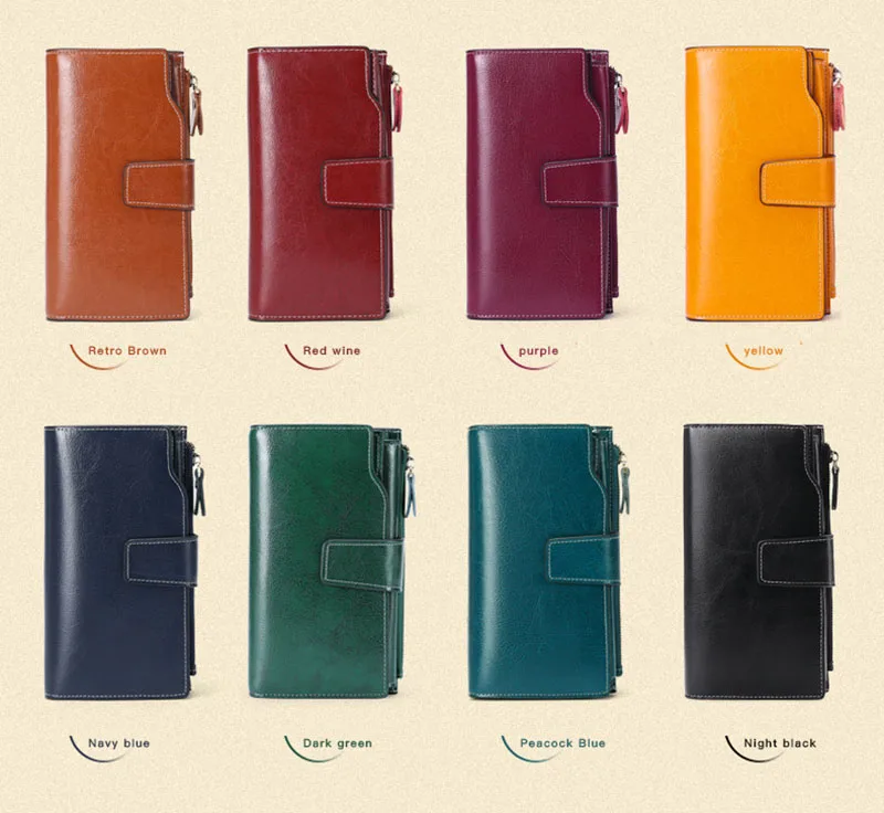 New Rfid Long Women Wallets Clutch Zipper Coin Pocket Female Print Wallet Quality Card Holder Genuine Leather Women Purse