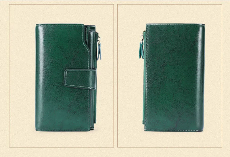 New Rfid Long Women Wallets Clutch Zipper Coin Pocket Female Print Wallet Quality Card Holder Genuine Leather Women Purse