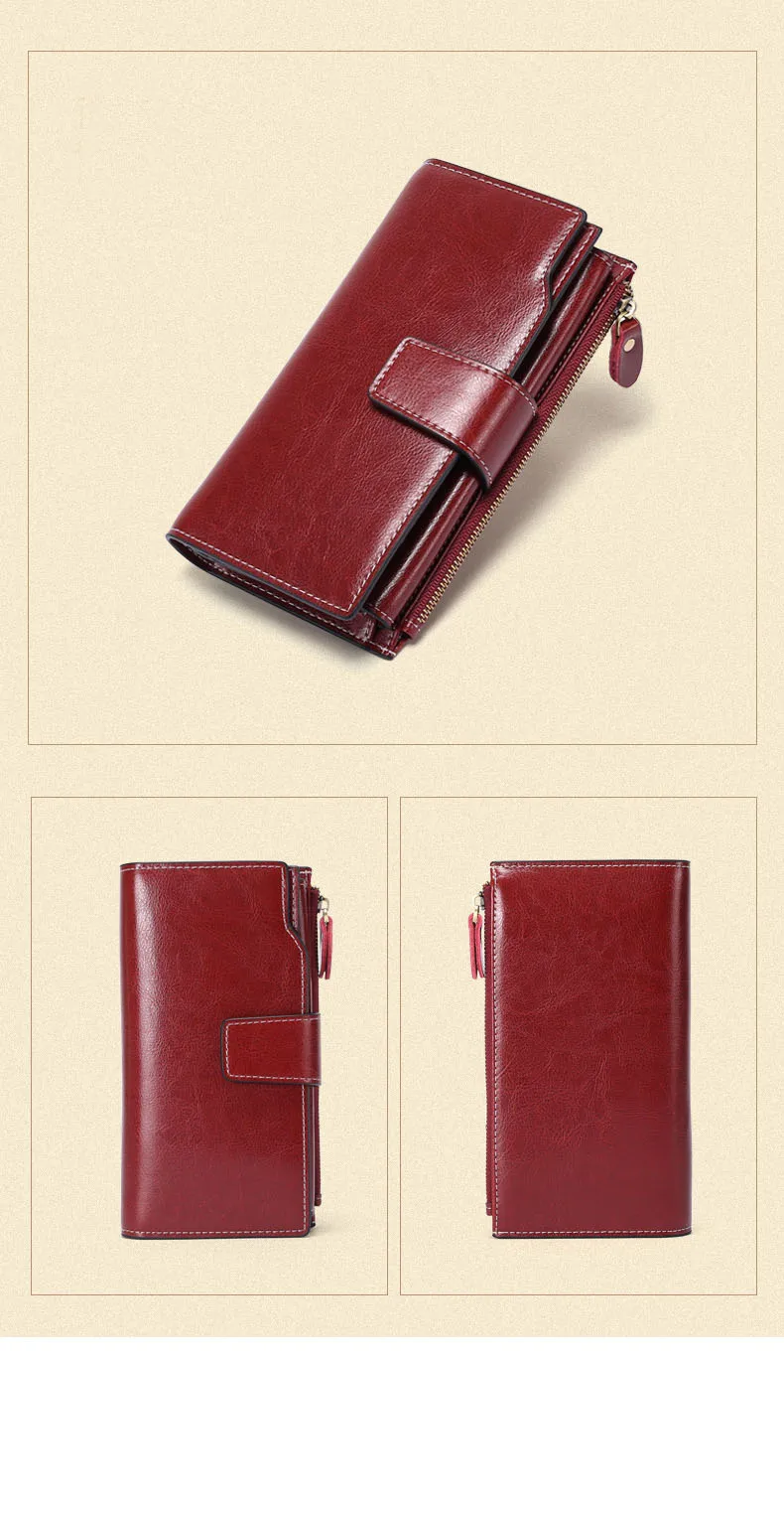 New Rfid Long Women Wallets Clutch Zipper Coin Pocket Female Print Wallet Quality Card Holder Genuine Leather Women Purse