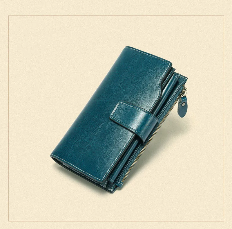 New Rfid Long Women Wallets Clutch Zipper Coin Pocket Female Print Wallet Quality Card Holder Genuine Leather Women Purse