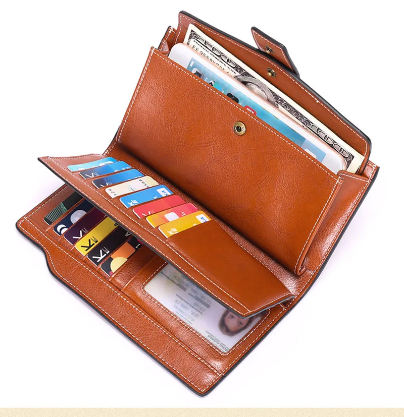 New Rfid Long Women Wallets Clutch Zipper Coin Pocket Female Print Wallet Quality Card Holder Genuine Leather Women Purse