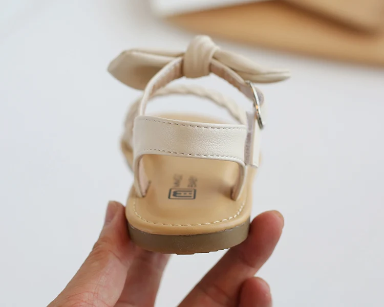 Girl Sandals Bowtie Braided Soft 21-30 Inafnt Children Sliders Bohemia Style Classic Fashion Open Toe Non-slip Kids Flats