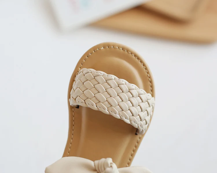 Girl Sandals Bowtie Braided Soft 21-30 Inafnt Children Sliders Bohemia Style Classic Fashion Open Toe Non-slip Kids Flats