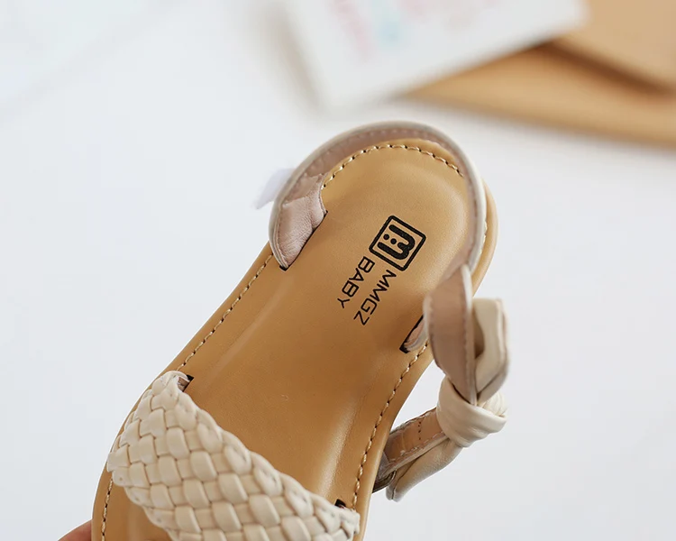 Girl Sandals Bowtie Braided Soft 21-30 Inafnt Children Sliders Bohemia Style Classic Fashion Open Toe Non-slip Kids Flats
