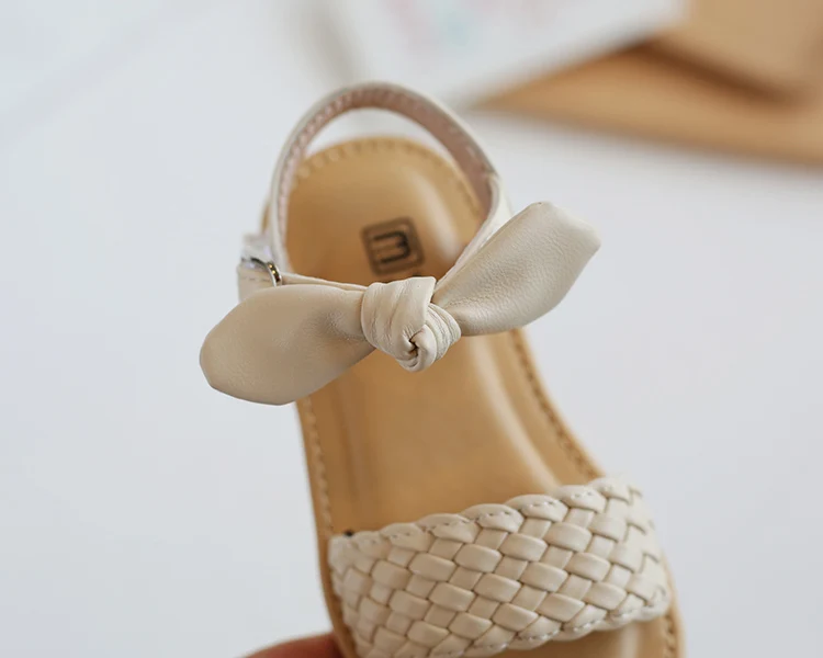 Girl Sandals Bowtie Braided Soft 21-30 Inafnt Children Sliders Bohemia Style Classic Fashion Open Toe Non-slip Kids Flats