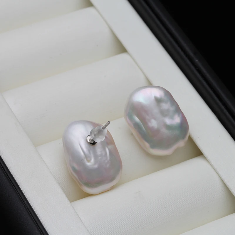 Real Freshwater Earrings For Women,Baroque Pearl Earrings Wedding Gift,925 Silver Pearl Stud Earrings Fine