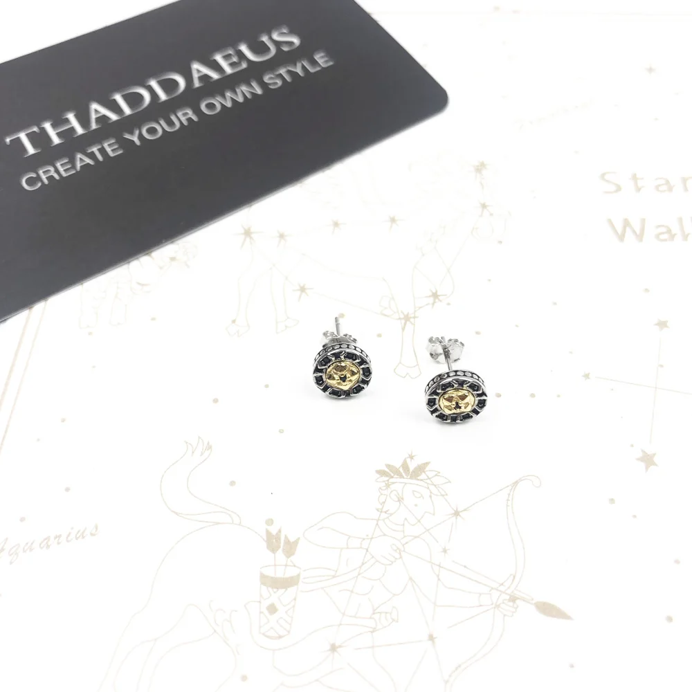 Ear Studs Cross Black Stones Gold Europe Style Delicate Myths Fine Jewerly For Women Men Vintage 925 Sterling Silver Gift
