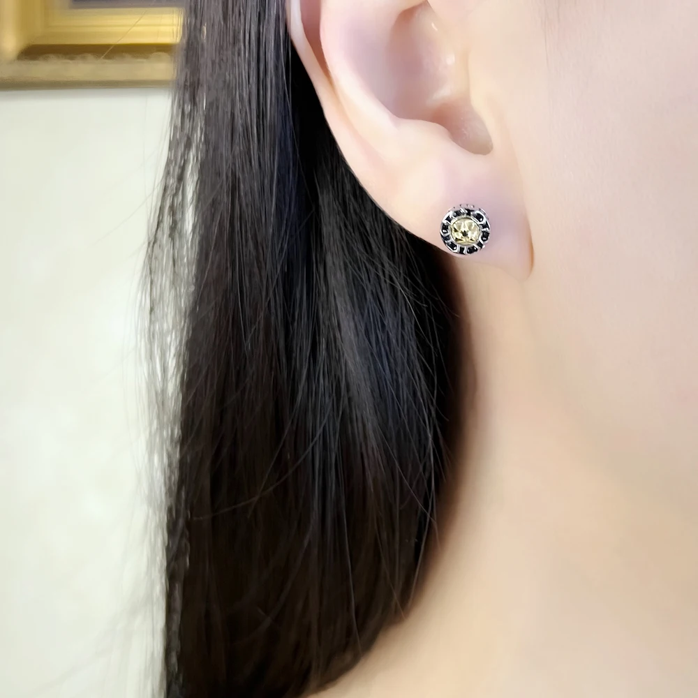 Ear Studs Cross Black Stones Gold Europe Style Delicate Myths Fine Jewerly For Women Men Vintage 925 Sterling Silver Gift