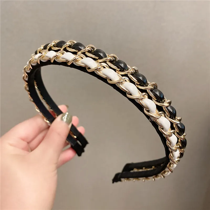 Leather Solid Color Knotted Hairband knitting Hair Hoop Bow Headband Women Girls Retro makeup Hair Accessories