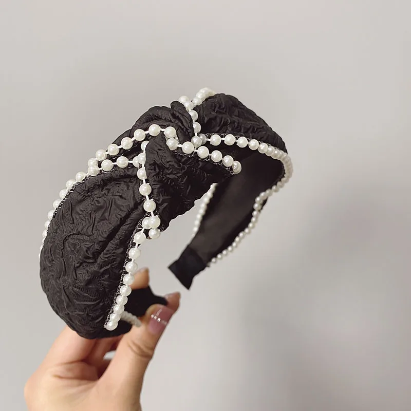 Leather Solid Color Knotted Hairband knitting Hair Hoop Bow Headband Women Girls Retro makeup Hair Accessories