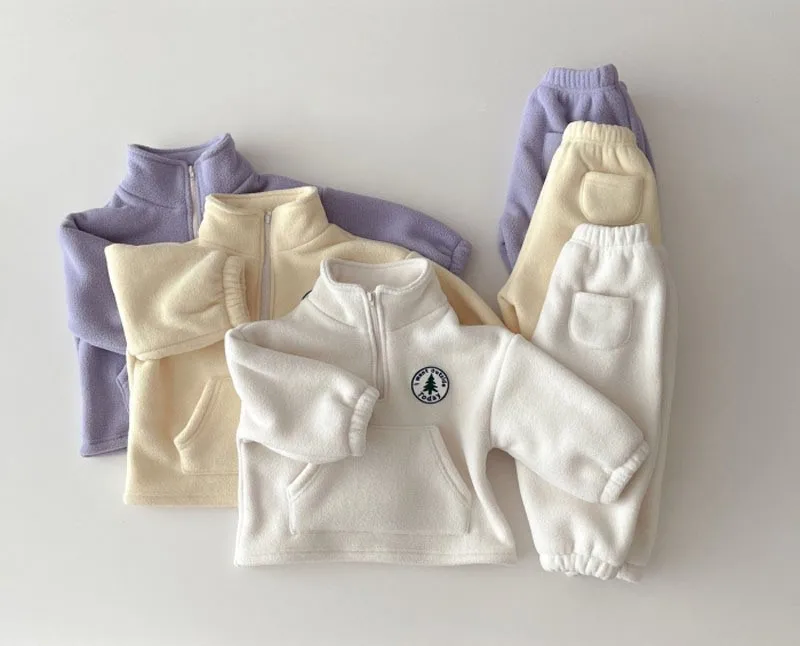 New Toddler Boys Clothes Set Outfit Children Warm Fleece Swearshirt Baby Girls Pullover Tops + Pants Suit 2pcs Kids Clothing Set