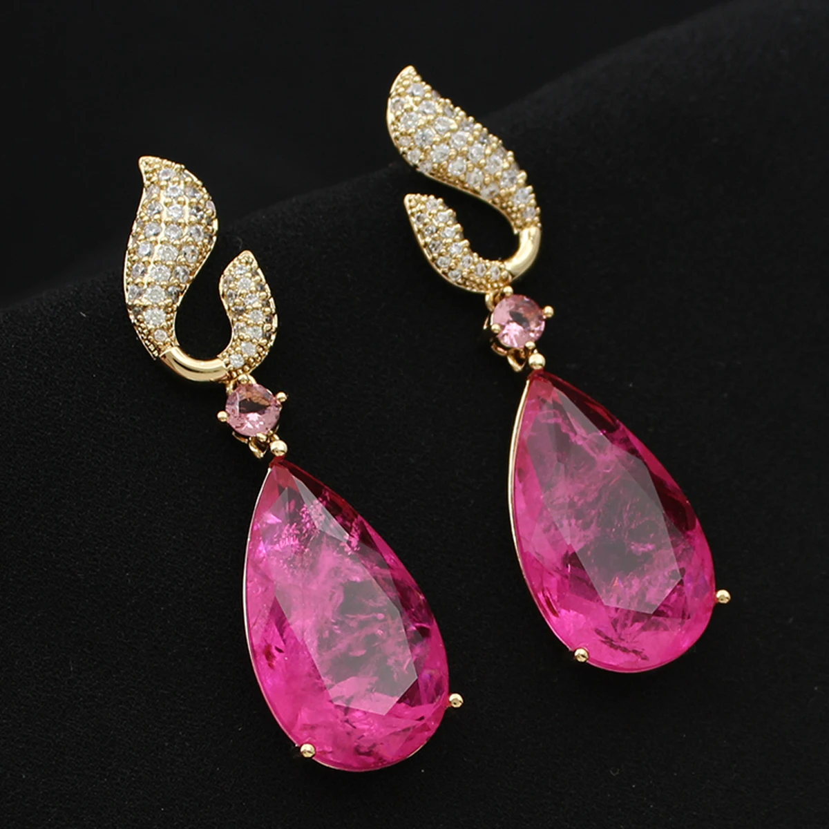 Luxury Women Earrings Long Tassel Party Bridal Wedding Jewelry Green Red Purple Zircon Small Water Drop Earrings for Women Gift