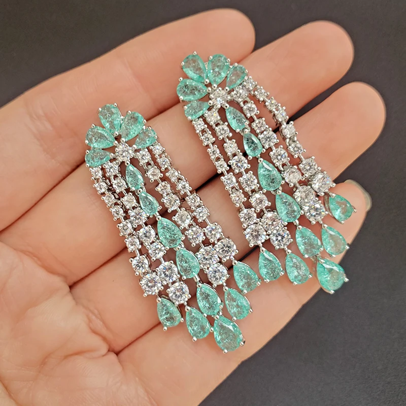 Luxury Women Earrings Long Tassel Party Bridal Wedding Jewelry Green Red Purple Zircon Small Water Drop Earrings for Women Gift