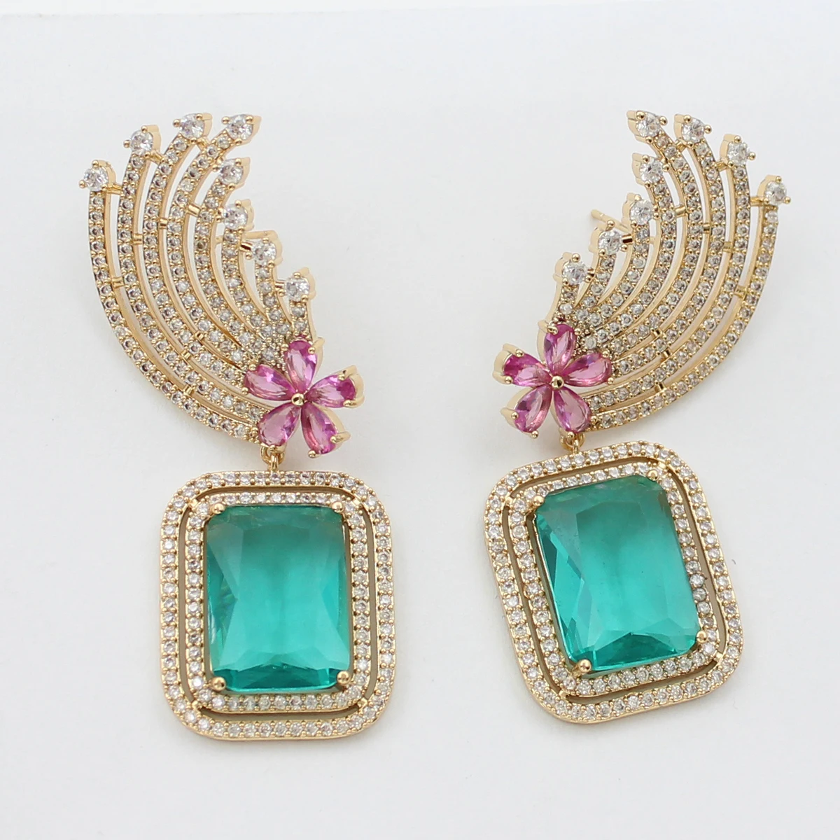 Luxury Women Earrings Long Tassel Party Bridal Wedding Jewelry Green Red Purple Zircon Small Water Drop Earrings for Women Gift