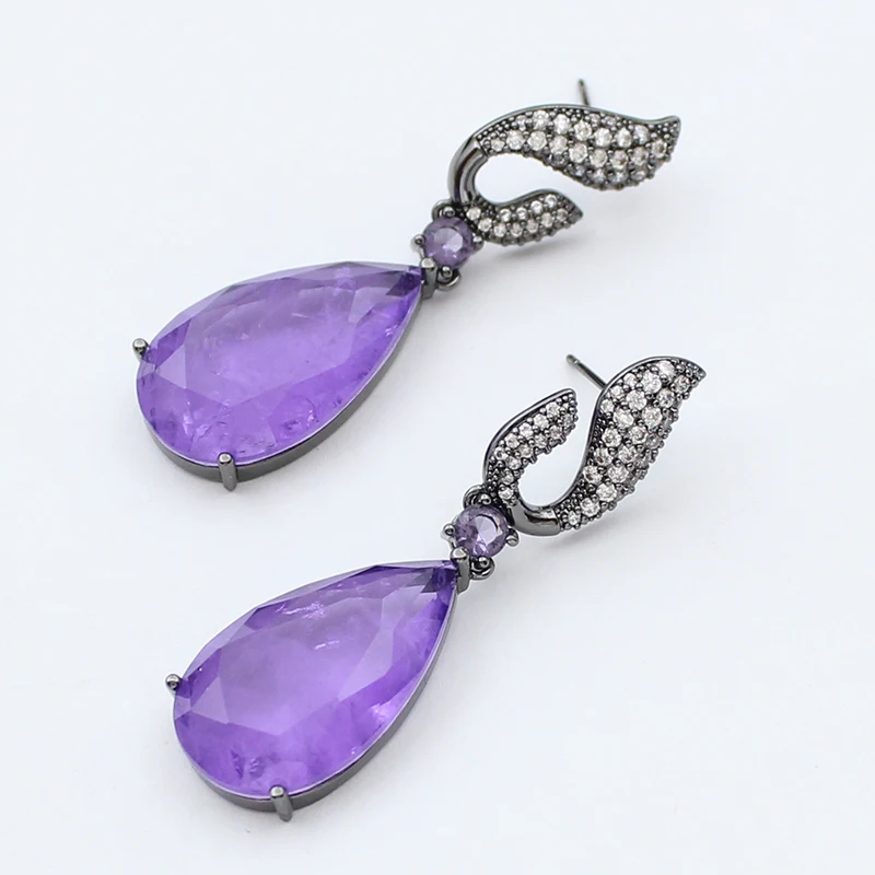 Luxury Women Earrings Long Tassel Party Bridal Wedding Jewelry Green Red Purple Zircon Small Water Drop Earrings for Women Gift