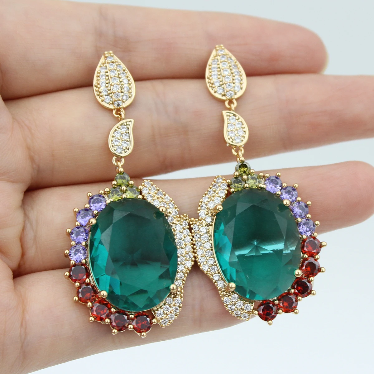 Luxury Women Earrings Long Tassel Party Bridal Wedding Jewelry Green Red Purple Zircon Small Water Drop Earrings for Women Gift