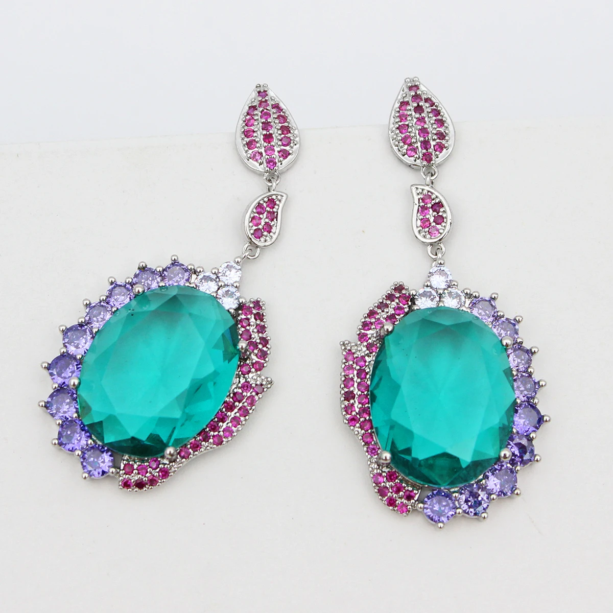 Luxury Women Earrings Long Tassel Party Bridal Wedding Jewelry Green Red Purple Zircon Small Water Drop Earrings for Women Gift