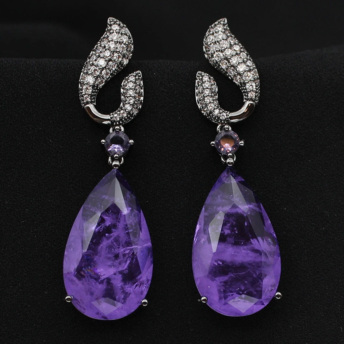 Luxury Women Earrings Long Tassel Party Bridal Wedding Jewelry Green Red Purple Zircon Small Water Drop Earrings for Women Gift