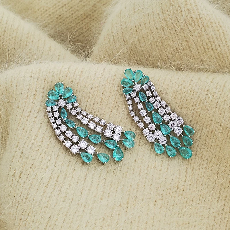 Luxury Women Earrings Long Tassel Party Bridal Wedding Jewelry Green Red Purple Zircon Small Water Drop Earrings for Women Gift