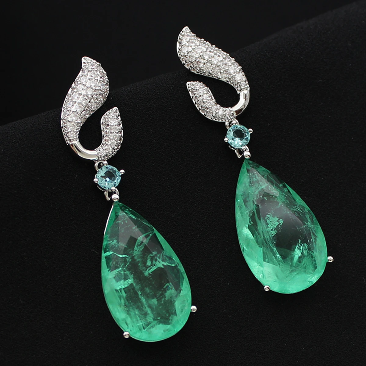Luxury Women Earrings Long Tassel Party Bridal Wedding Jewelry Green Red Purple Zircon Small Water Drop Earrings for Women Gift