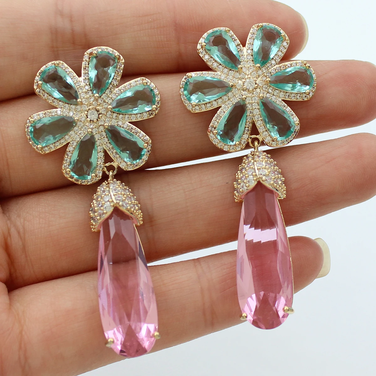 Luxury Women Earrings Long Tassel Party Bridal Wedding Jewelry Green Red Purple Zircon Small Water Drop Earrings for Women Gift