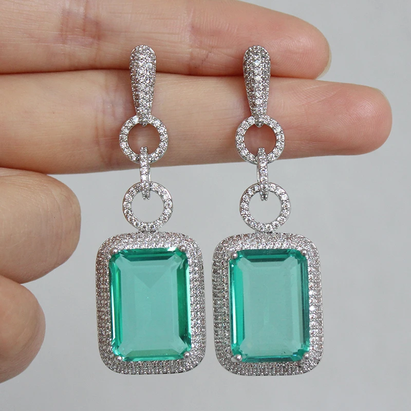 Luxury Women Earrings Long Tassel Party Bridal Wedding Jewelry Green Red Purple Zircon Small Water Drop Earrings for Women Gift
