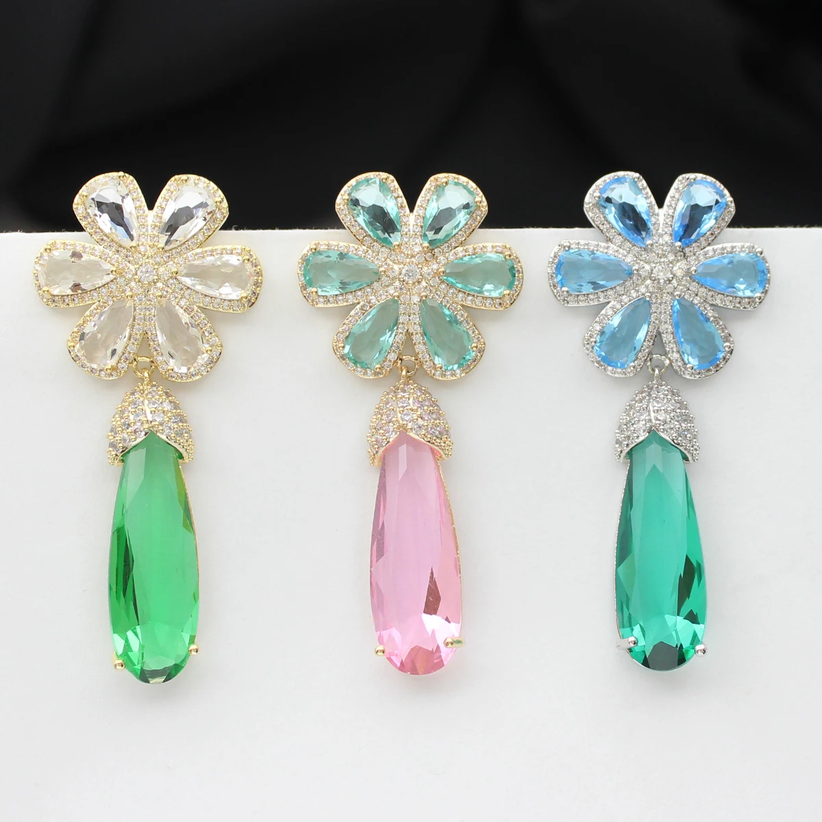 Luxury Women Earrings Long Tassel Party Bridal Wedding Jewelry Green Red Purple Zircon Small Water Drop Earrings for Women Gift