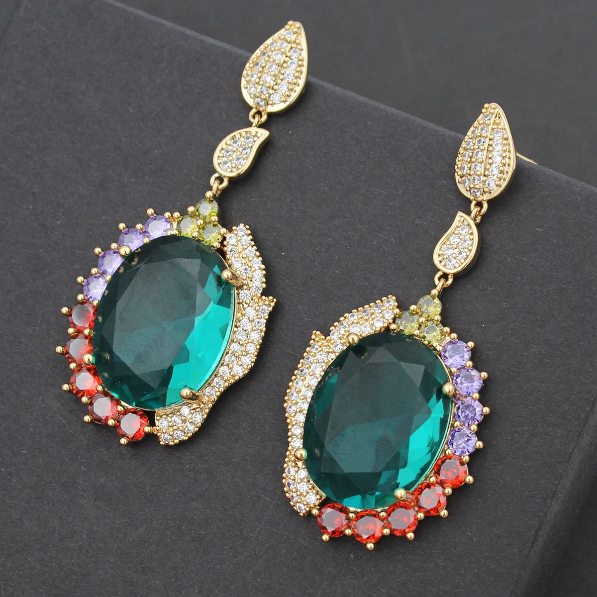 Luxury Women Earrings Long Tassel Party Bridal Wedding Jewelry Green Red Purple Zircon Small Water Drop Earrings for Women Gift
