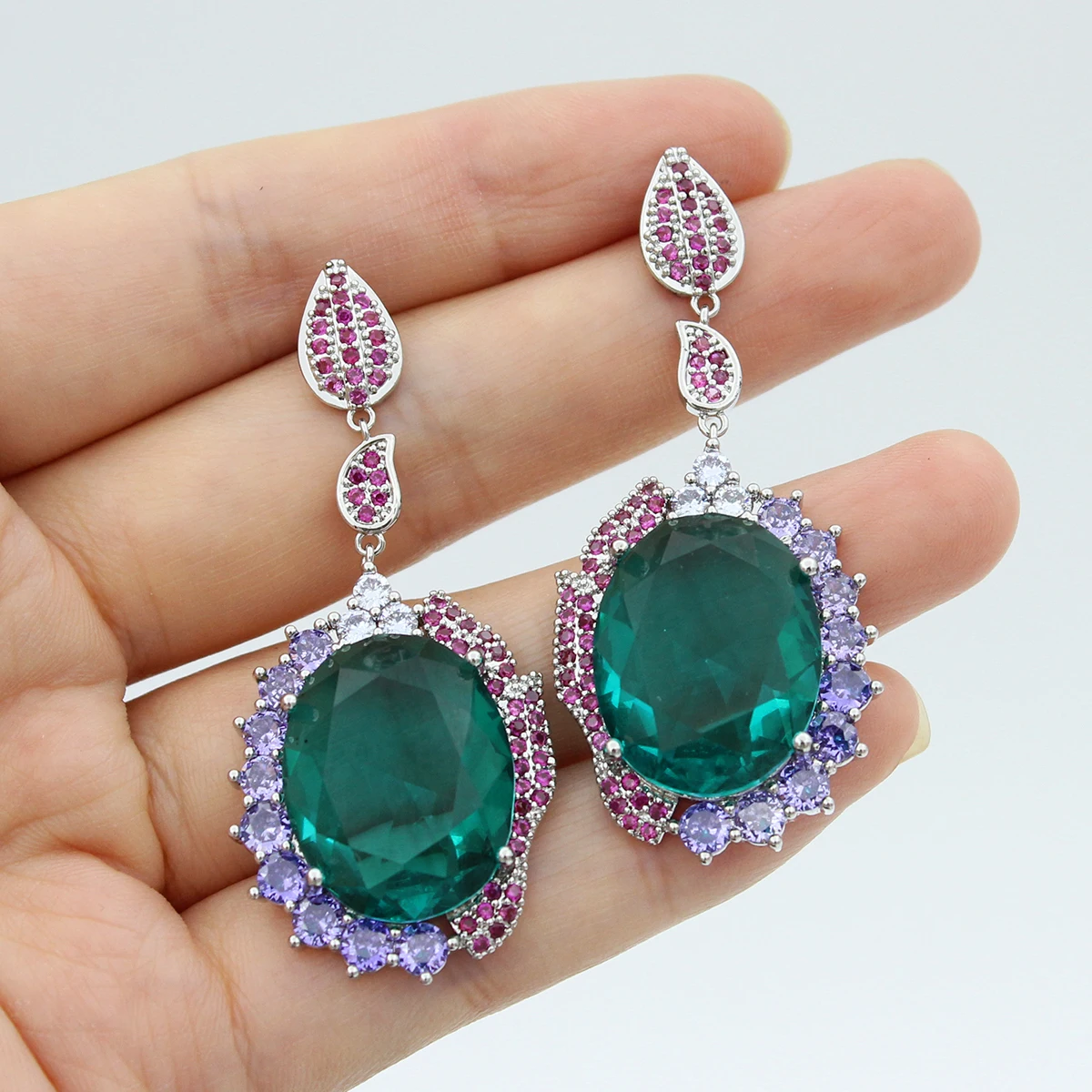Luxury Women Earrings Long Tassel Party Bridal Wedding Jewelry Green Red Purple Zircon Small Water Drop Earrings for Women Gift