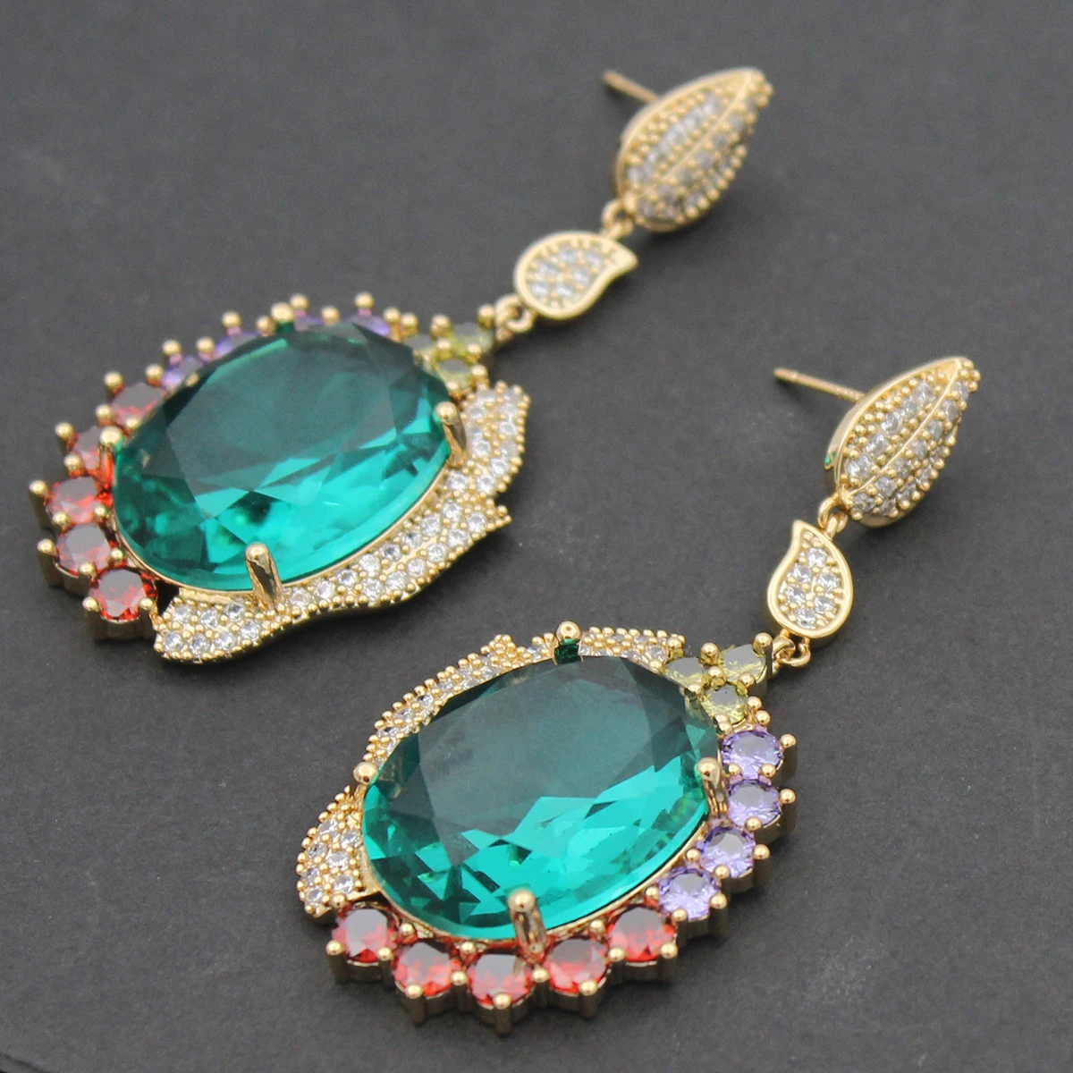 Luxury Women Earrings Long Tassel Party Bridal Wedding Jewelry Green Red Purple Zircon Small Water Drop Earrings for Women Gift