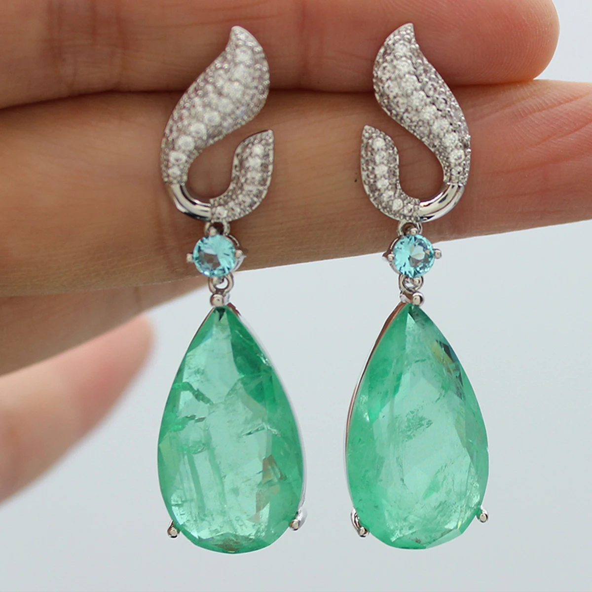 Luxury Women Earrings Long Tassel Party Bridal Wedding Jewelry Green Red Purple Zircon Small Water Drop Earrings for Women Gift