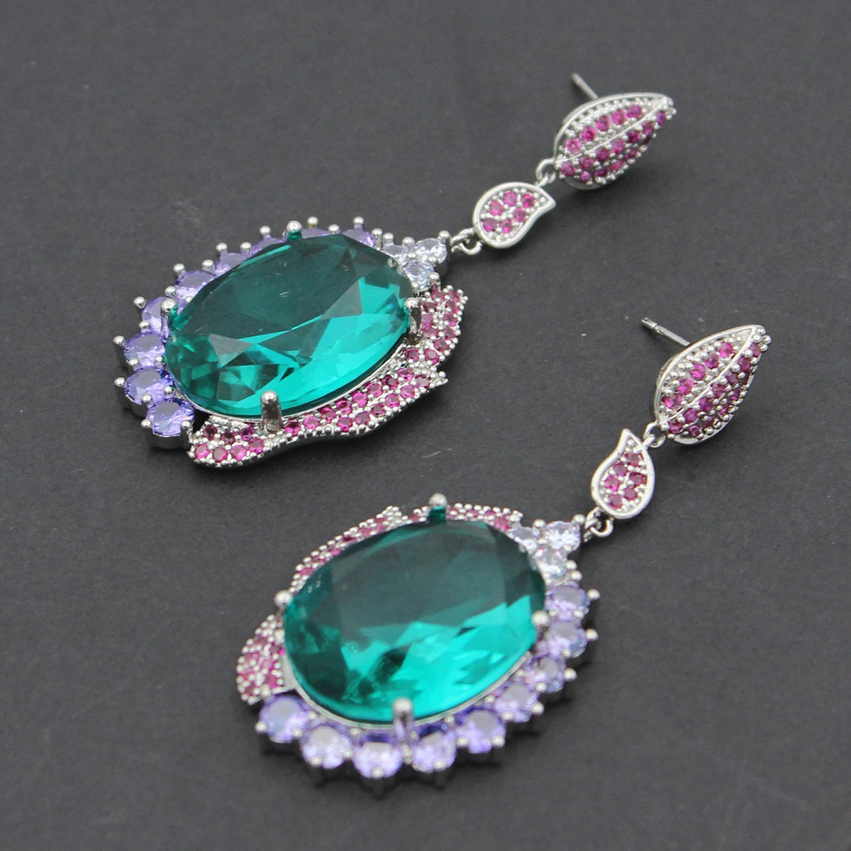 Luxury Women Earrings Long Tassel Party Bridal Wedding Jewelry Green Red Purple Zircon Small Water Drop Earrings for Women Gift