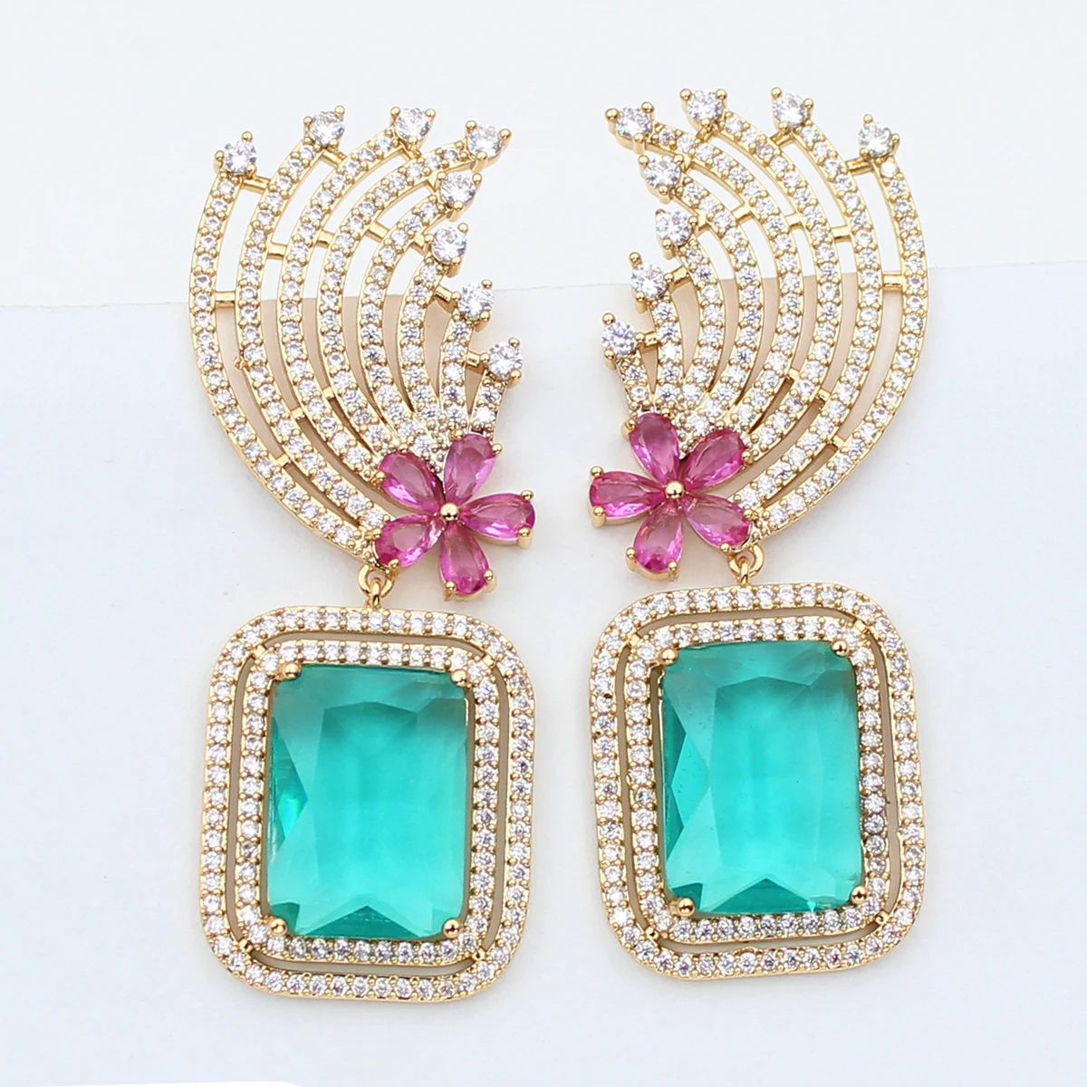 Luxury Women Earrings Long Tassel Party Bridal Wedding Jewelry Green Red Purple Zircon Small Water Drop Earrings for Women Gift