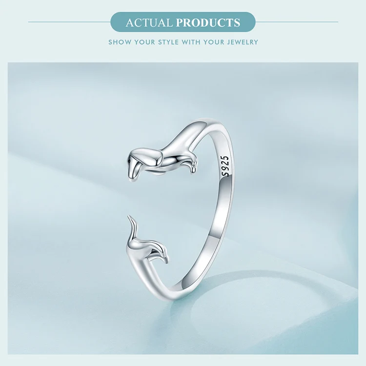 WOSTU 925 Sterling Silver Dachshund Dog Rings Adjustable Cut Animal Open Ring for Women Original Pet Lover Fine Jewelry Gift