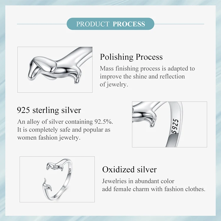 WOSTU 925 Sterling Silver Dachshund Dog Rings Adjustable Cut Animal Open Ring for Women Original Pet Lover Fine Jewelry Gift