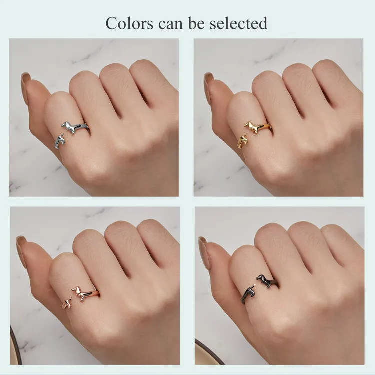 WOSTU 925 Sterling Silver Dachshund Dog Rings Adjustable Cut Animal Open Ring for Women Original Pet Lover Fine Jewelry Gift