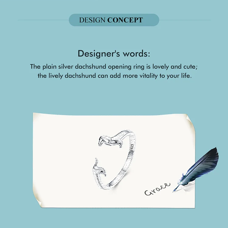 WOSTU 925 Sterling Silver Dachshund Dog Rings Adjustable Cut Animal Open Ring for Women Original Pet Lover Fine Jewelry Gift