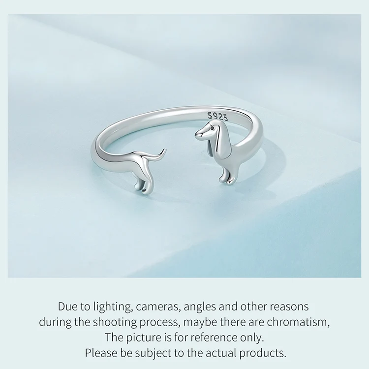 WOSTU 925 Sterling Silver Dachshund Dog Rings Adjustable Cut Animal Open Ring for Women Original Pet Lover Fine Jewelry Gift