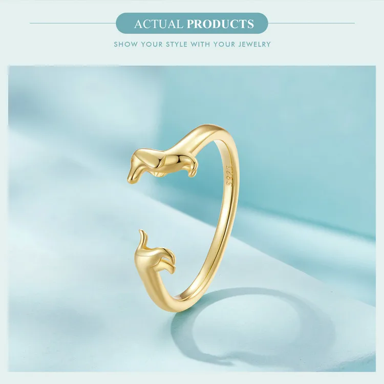 WOSTU 925 Sterling Silver Dachshund Dog Rings Adjustable Cut Animal Open Ring for Women Original Pet Lover Fine Jewelry Gift