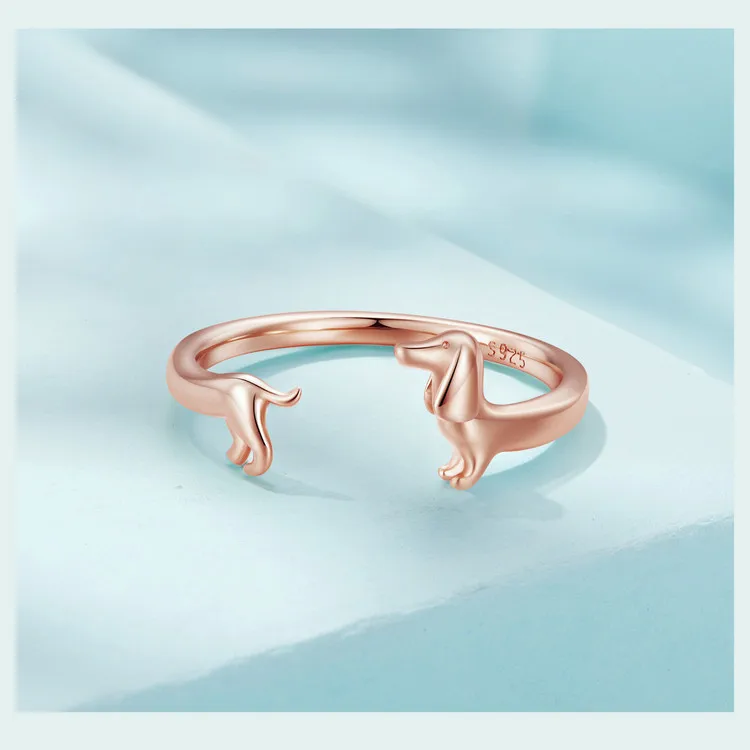 WOSTU 925 Sterling Silver Dachshund Dog Rings Adjustable Cut Animal Open Ring for Women Original Pet Lover Fine Jewelry Gift