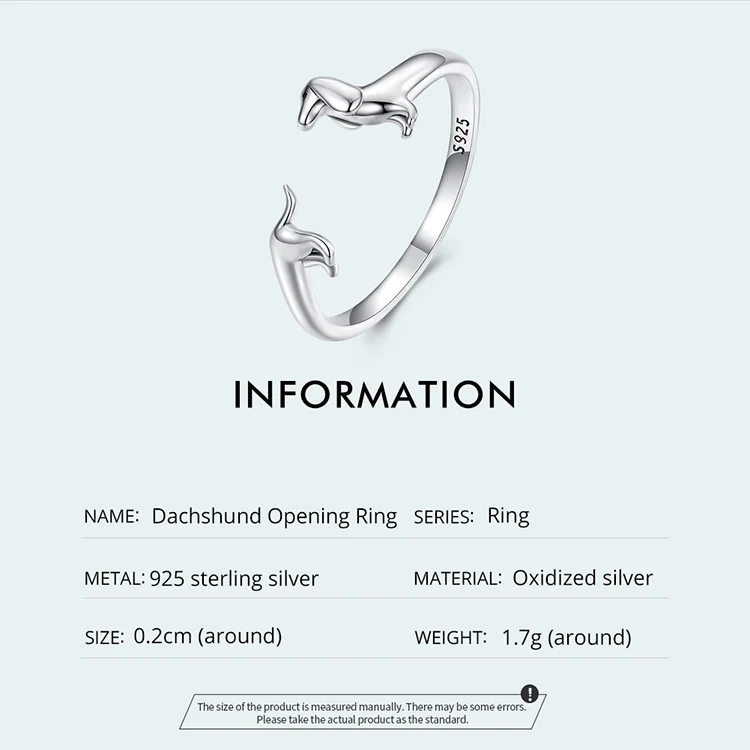 WOSTU 925 Sterling Silver Dachshund Dog Rings Adjustable Cut Animal Open Ring for Women Original Pet Lover Fine Jewelry Gift