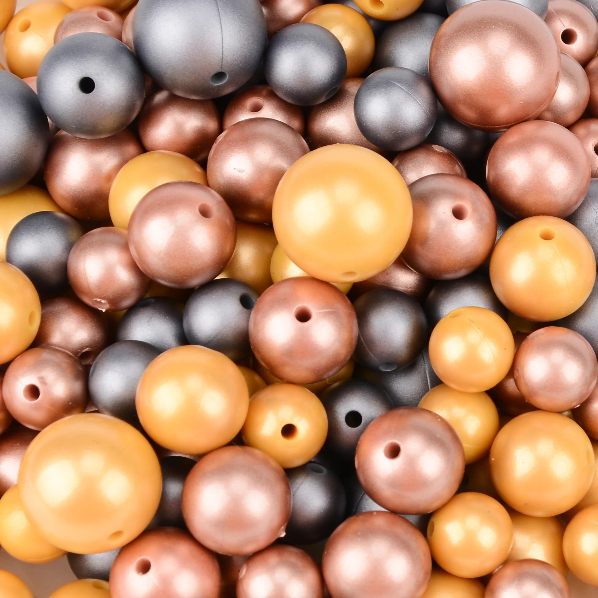 LOFCA 50Pcs Metallic Silver Color Print 12/15/19mm Silicone Loose Beads DIY Chewable Teething Beads BPA Free Baby Teether