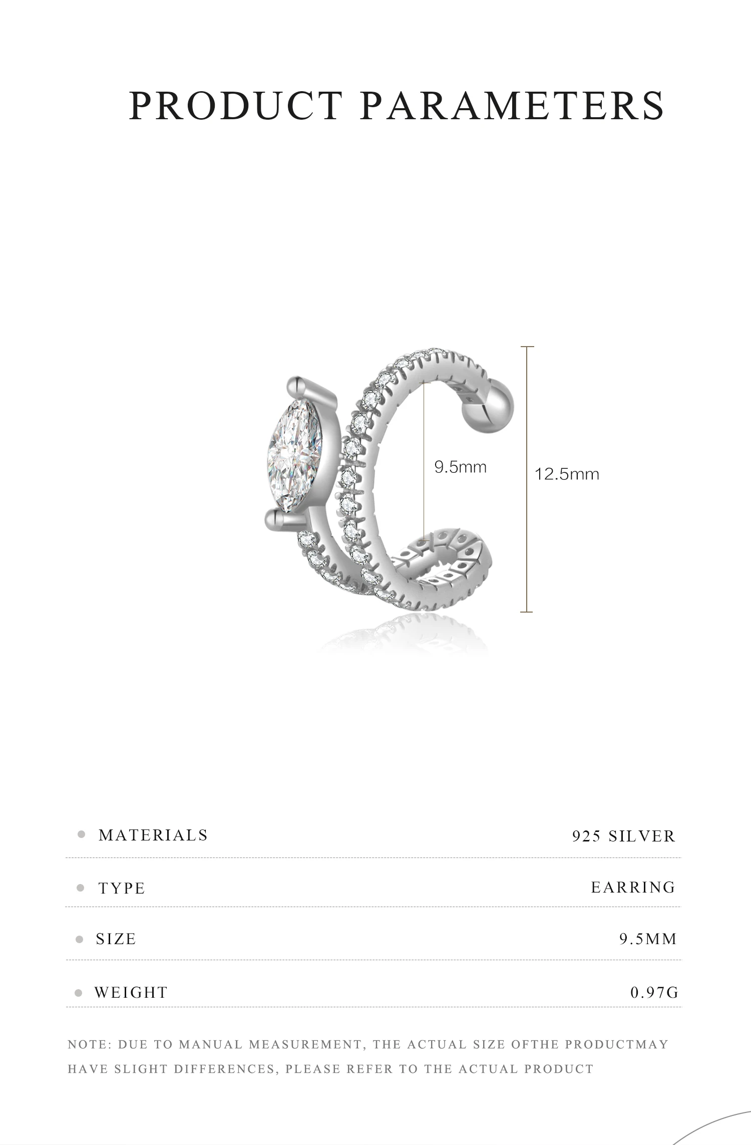 ANDYWEN 925 Sterling Silver 2023 Clear CZ Marqulse Earcuff Cuff Earring Non Piercing Clips Luxury Fine Jewelry Gift