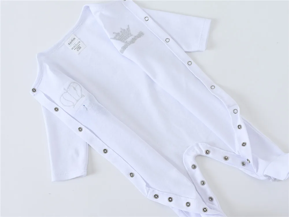 Newborn Baby Boys Romper Royal Crown Prince 100% Cotton Clothing Set with Cap Gloves Infant Girl One-Pieces Footies Sleepsuits
