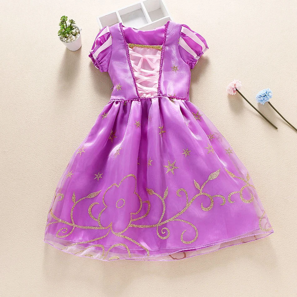 Little Girl Rapunzel Costume Party Fancy Princess Dress Christmas Cosplay Belle Sleeping Beauty Cinderella Carnival Disguise