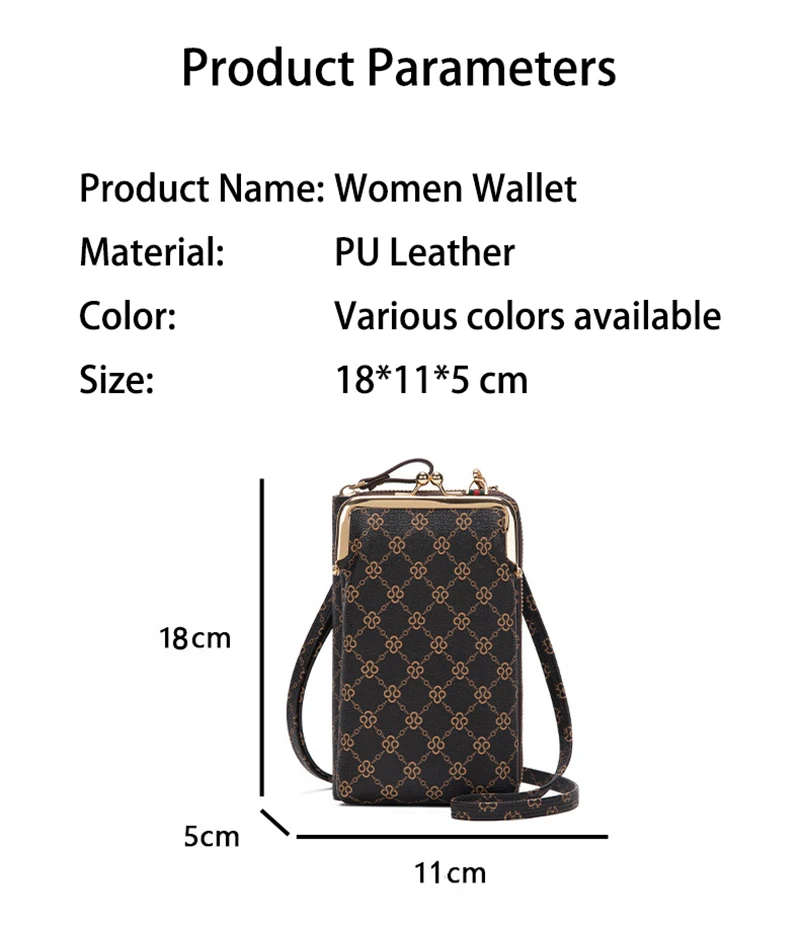 Fashion Women's Shoulder Bag PU Leather Crossbody Bags Zipper Card Holder Wallets Cell Phone Handbag for Women Ladies Gifts