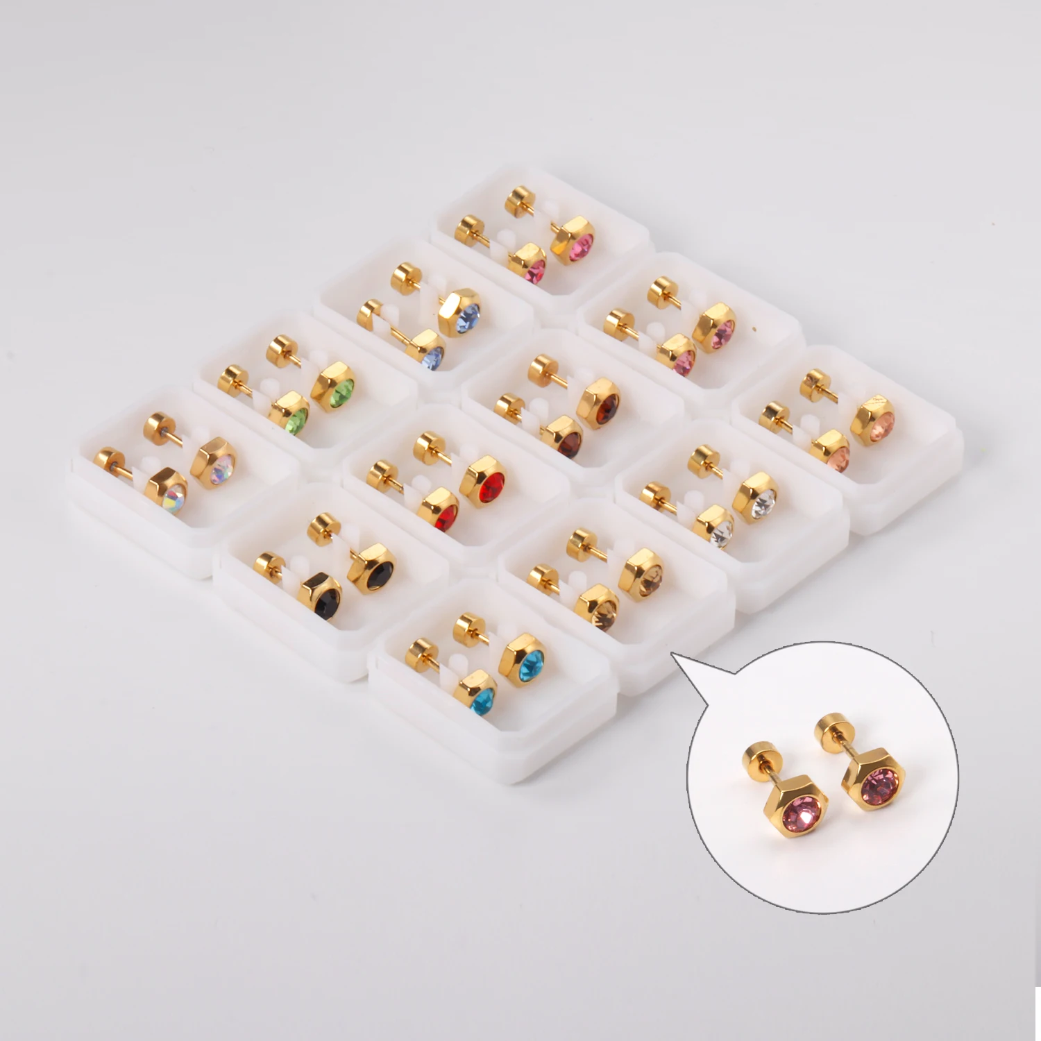 12 Pairs Geometry Earrings 316L Stainless Steel Anti-allergy Cubic Zirconia Party Women Jewelry Accessories Wedding Gift
