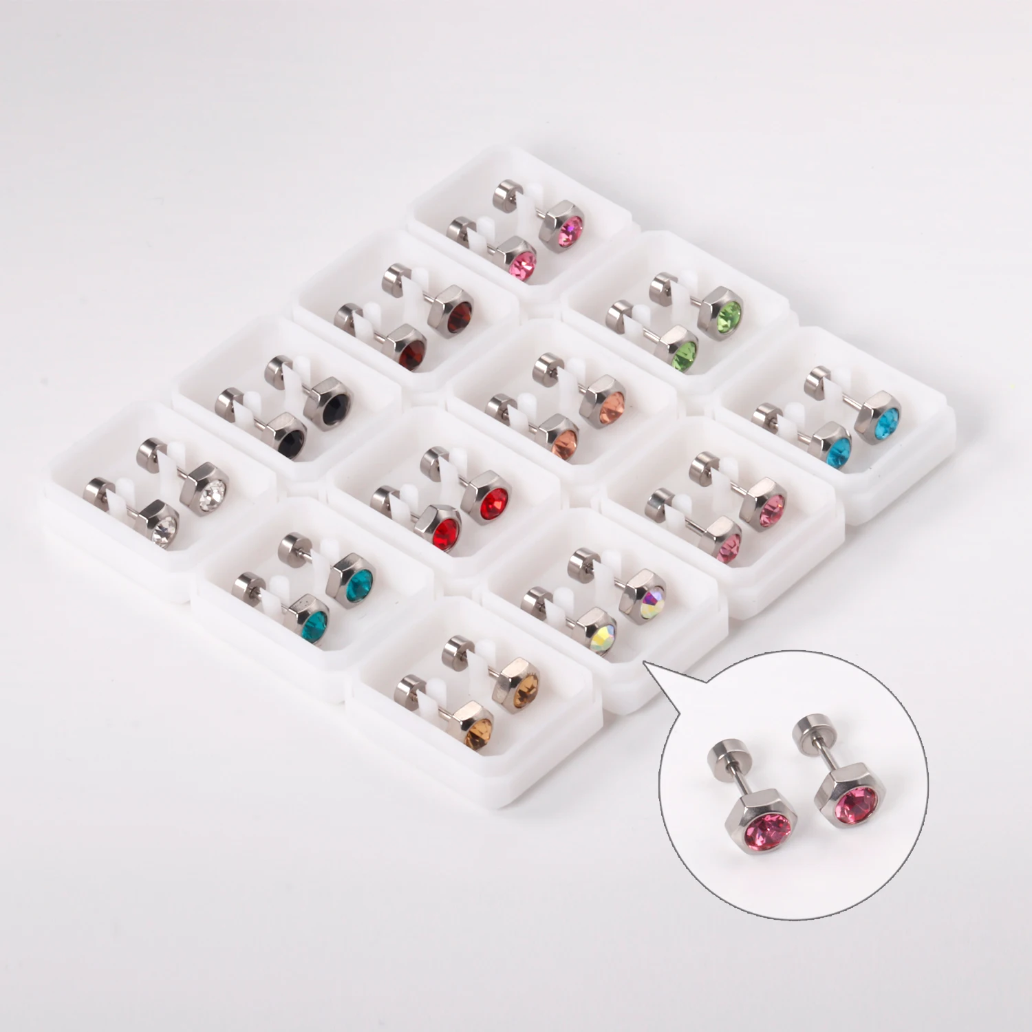 12 Pairs Geometry Earrings 316L Stainless Steel Anti-allergy Cubic Zirconia Party Women Jewelry Accessories Wedding Gift