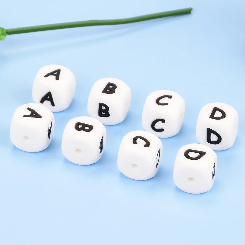 Lofca 100Pcs 12MM Silicone Letter Beads Silicone Beads Loose Beads Food Grade DIY Bracelet Necklace Pacifier Chain Accessories